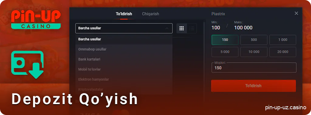 PIN Up Casino-da hisobni to'ldirish uchun ko'rsatmalar