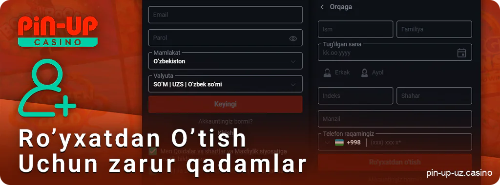 PIN Up O'zbekiston onlayn kazinosida hisob yaratish jarayoni