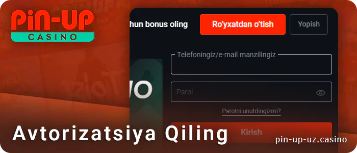 PIN Up veb-saytida avtorizatsiyadan o'ting