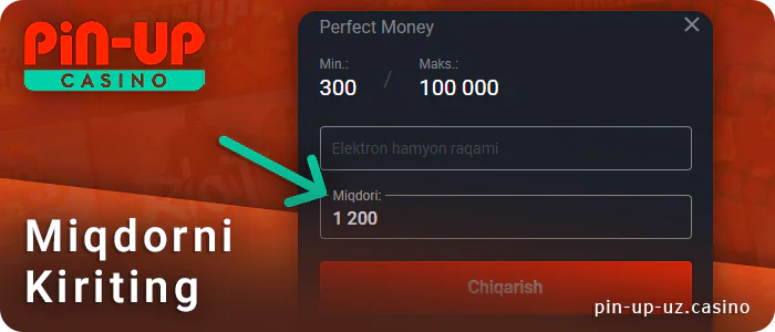 Pulni qaytarib olish summasini PIN Up-ga kiriting