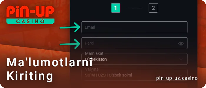 PIN Up hisobini ro'yxatdan o'tkazish uchun pochta manzilingiz va parolingizni kiriting